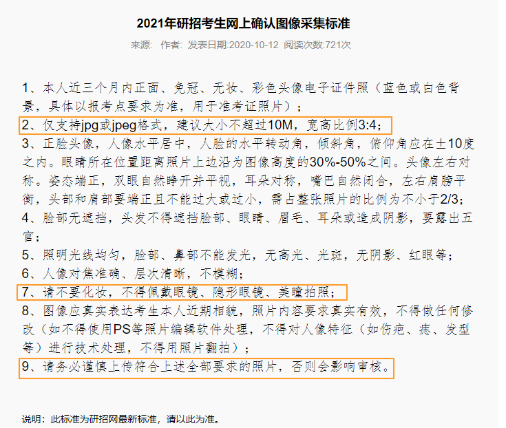 2021考研網上確認照片最新標準！你的顏值合格嗎？