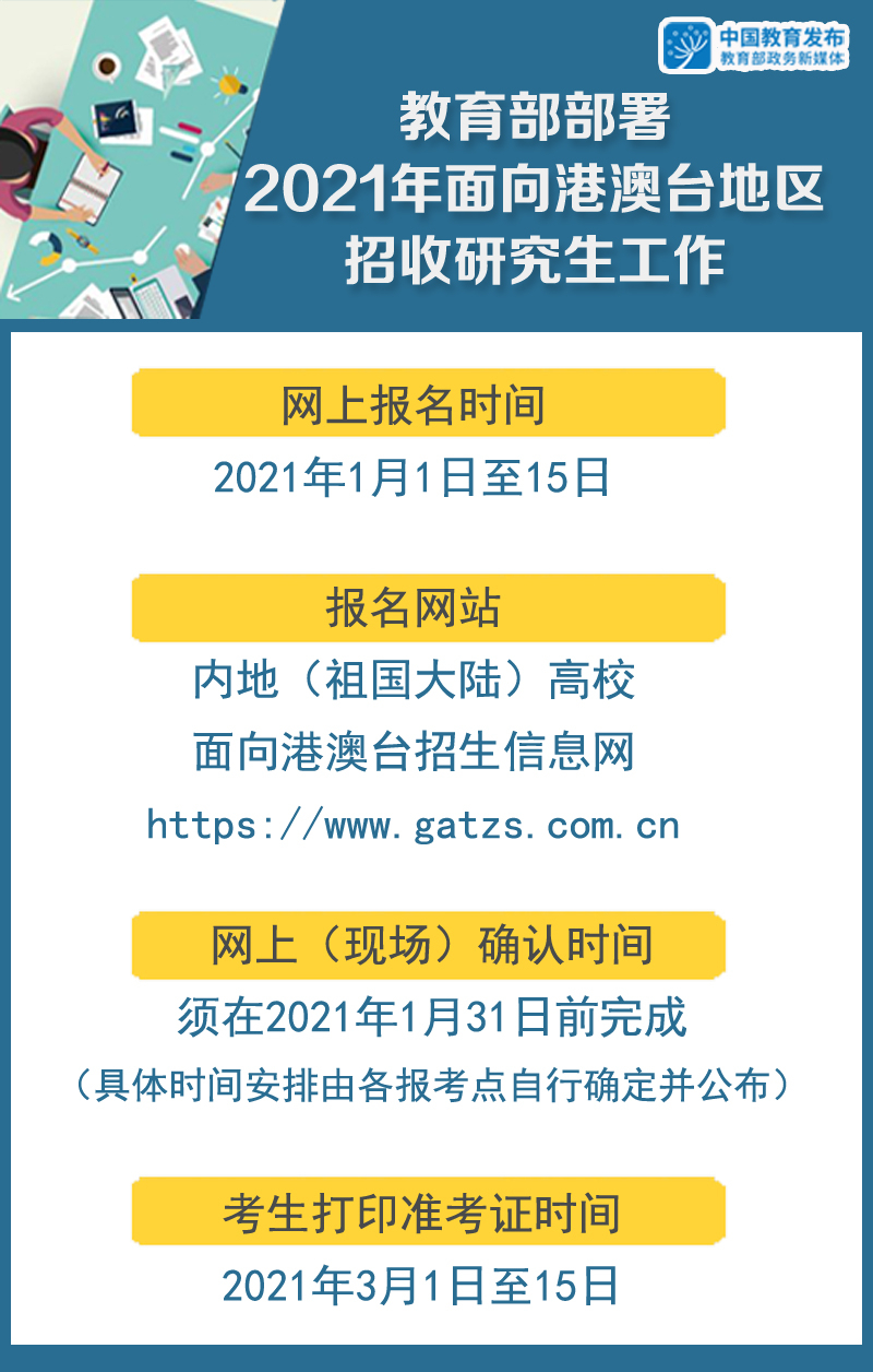 教育部部署2021年面向港澳臺地區研招工作，明年1月1日起報名