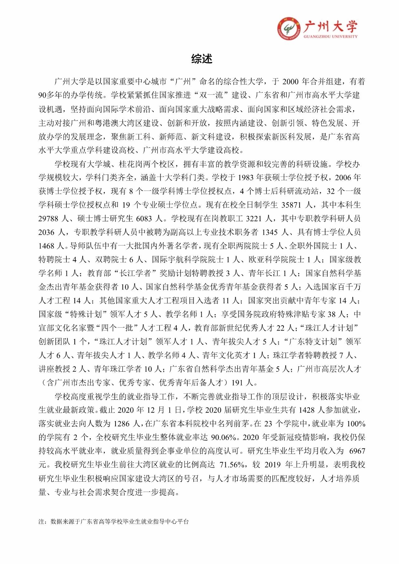 廣州大學2020屆研究生畢業生就業質量報告
